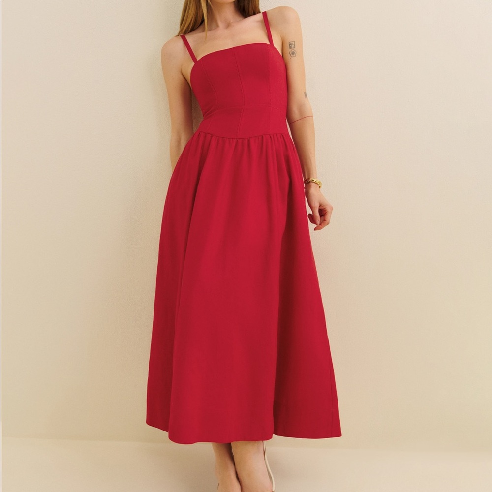 “💖Sale” Reformation Katarin Linen Dress - Lipstick